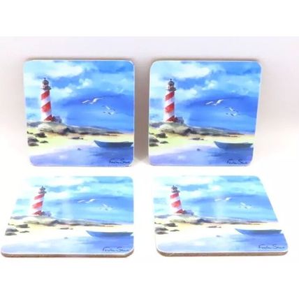 Lighthouse Coasters Lamianted Cork Set of 4 Gift Home Decor Drink Beach Ocean