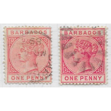 BARBADOS 1882 - 86 PENNY BOTH SHADES SG91 SG92 91 92 SG USED