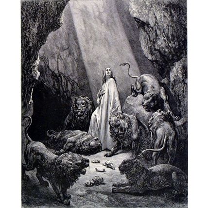 DANIEL IN THE DEN OF LIONS 1885 Gustave Doré - Piaud ANTIQUE ENGRAVING