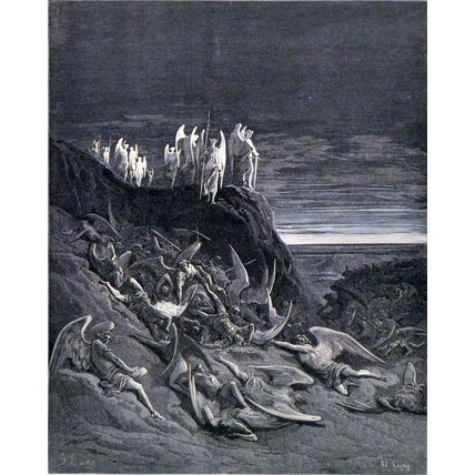 WAR IN HEAVEN 1885 Gustave Doré - John Milton - Ad Ligny ANTIQUE ENGRAVING