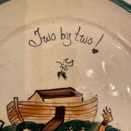 Vintage Art Pottery Noah's Ark Plate TWO BY TWO Animals 8.25” Signed G Miller