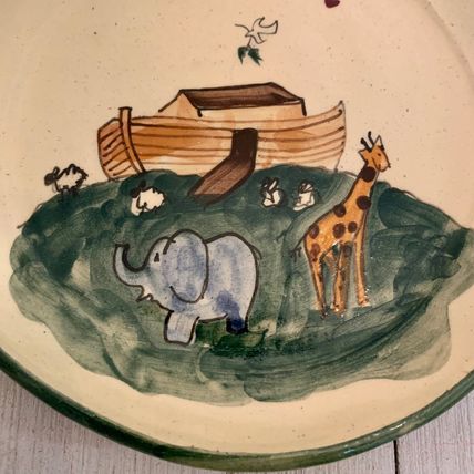 Vintage Art Pottery Noah's Ark Plate TWO BY TWO Animals 8.25” Signed G Miller