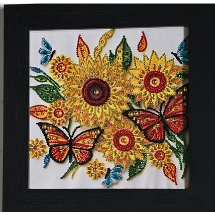 Sunflower Picture Completed Diamond Art in Black Wooden Frame Size 32cm by 32cm