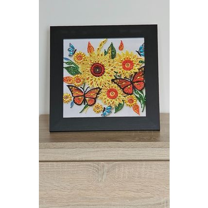 Sunflower Picture Completed Diamond Art in Black Wooden Frame Size 32cm by 32cm