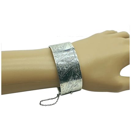 Vintage 925 Solid Sterling Silver Hinged Bangle Cuff Bracelet - Birmingham 1962