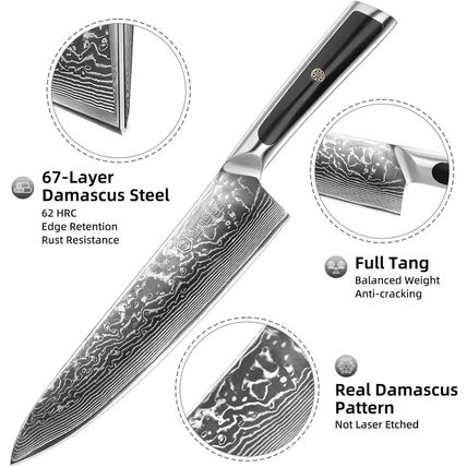 Sunnecko 8 Inch Chef Knife Professional, Sharp Kitchen Knife Damascus Chefs Knif