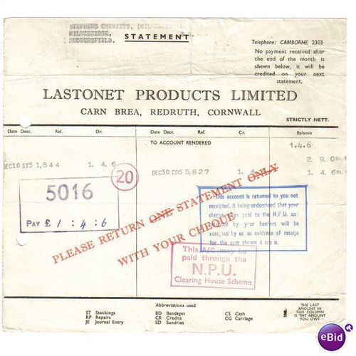 1959 LASTONET PRODUCTS LTD, REDRUTH CORNWALL 8159