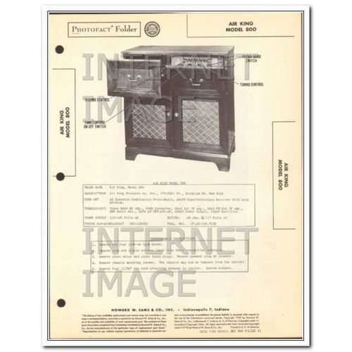 AIR KING model 800 8 tube AM FM radio phonograph Sams Photofact manual