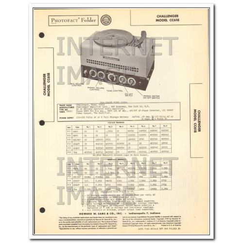 CHALLENGER model CC618 6 tube audio amplifier Sams Photofact manual