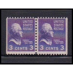 807 3c Thomas Jefferson Barely Clears MNH BPS Hor Pair KA7411