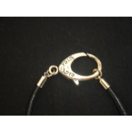 Black leather bracelet single core silver beads & lrg lobster claw