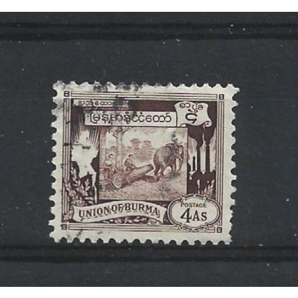 Burma.SG108 4a Elephant hauling log (Brown).Fine Used.Jul25e