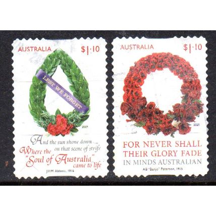 AUSTRALIA: 2021, LEST WE FORGET, ANZAC DAY, SET 2 USED S/A STAMPS. 276/277