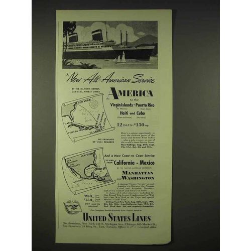 1940 United States Lines Cruise Ad - All-American