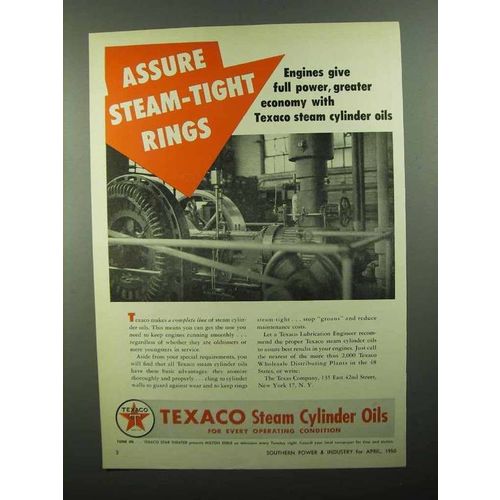 1950 Texaco Steam Cylinder Oils Ad - Steam-Tight Rings