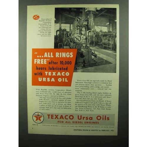 1950 Texaco Ursa Oils Ad - All Rings Free