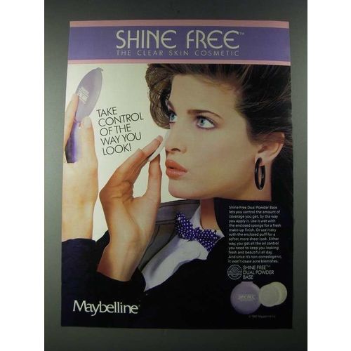 1987 Maybelline Shine Free Dual Powder Base Ad - Take Control