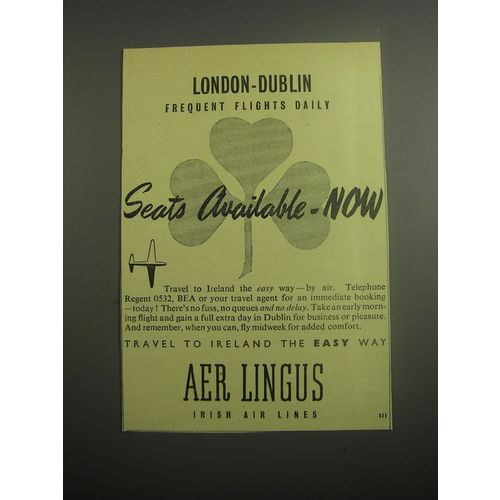 1948 Aer Lingus Irish Air Lines Ad - London - Dublin frequent flights daily