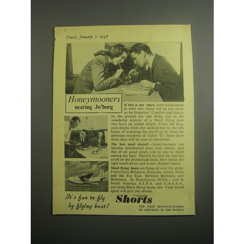 1948 Shorts Aircraft Ad - Honeymooners nearing Jo'burg