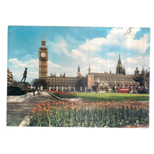 BIG BEN, PARLIAMENT SQUARE, WESTMINSTER, LONDON . used postcard. 1963 pm =