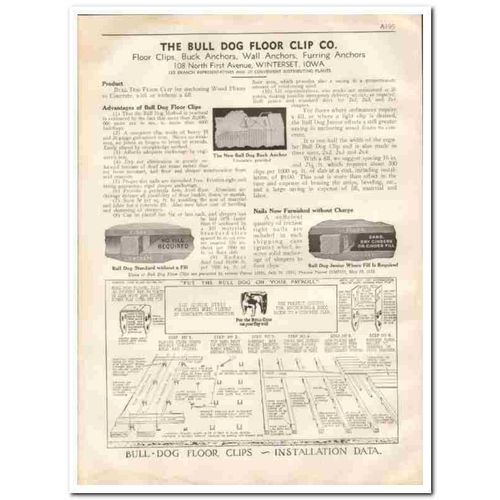 BULL DOG FLOOR CLIP COMPANY 1933 wall buck anchors vintage catalog