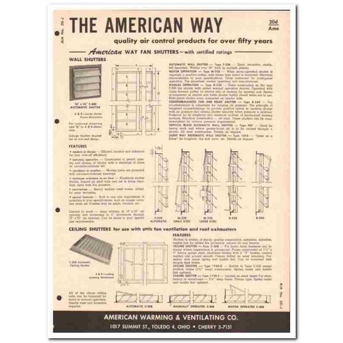 AMERICAN WARMING VENTILATING COMPANY 1958 wall louvers vintage catalog