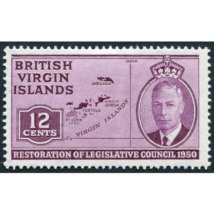 British Virgin Islands 1951 12c purple SG 133 unused