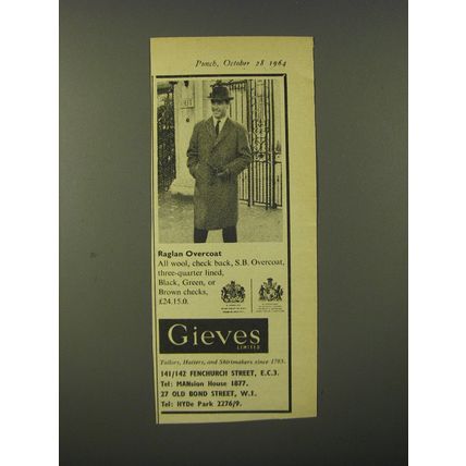 1964 Gieves Raglan Overcoat Ad - Raglan Overcoat
