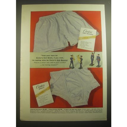 1958 Carter's Knit Briefs and Knit Boxers Ad - Toot your horn for Carter's
