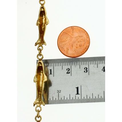 New Real Solid 14 K Yellow Gold Rare Dolphin Bracelet 7 Inch long 11.5 Grams
