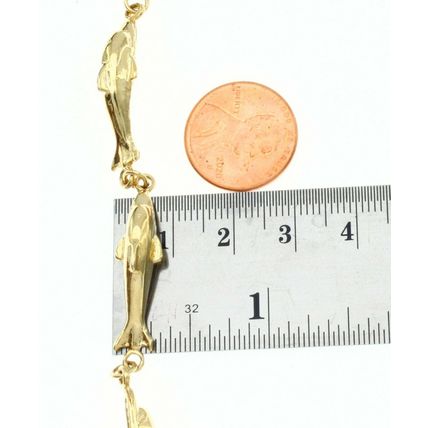 New Real Solid 14 K Yellow Gold Rare Dolphin Bracelet 7 Inch long 11.5 Grams