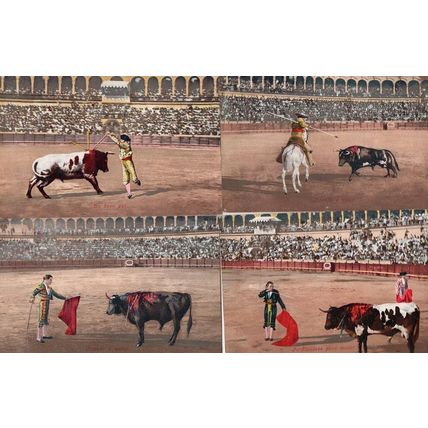 Bulls Covered In Blood 4x Vintage Gory Spanish Bullfighting Postcard s