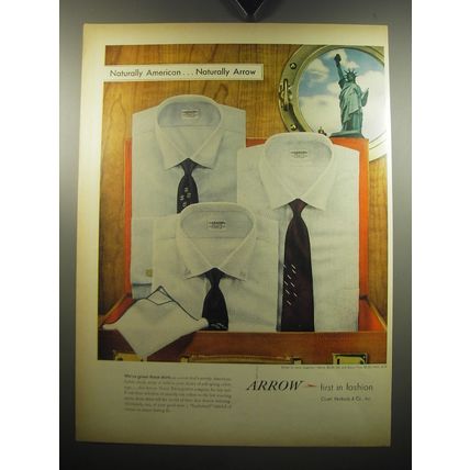 1957 Arrow Shirts Ad - Naturally American.. Naturally Arrow