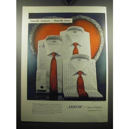 1957 Arrow Shirts Advertisement - Naturally American.. Naturally Arrow