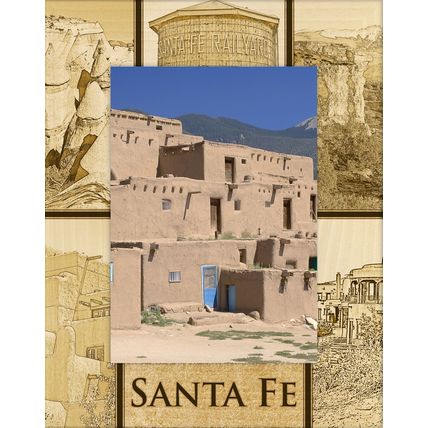 Santa Fe New Mexico Montage Laser Engraved Wood Picture Frame Portrait (5 x 7)
