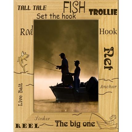 Fishing Words Laser Engraved Wood Picture Frame Portrait (3 x 5)