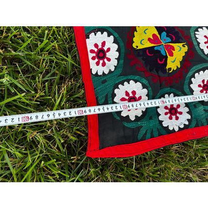 Vintage Uzbek hand embroidered black suzani 39.3 x 33 inch