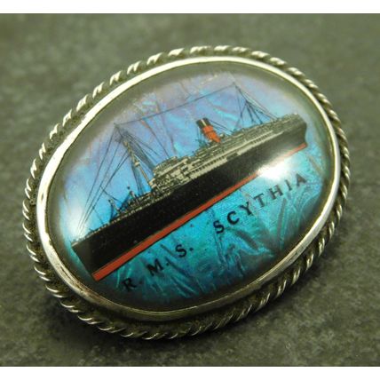 Vintage Cunard RMS Scythia Sterling Silver Butterfly Wing Back Brooch Pin Badge