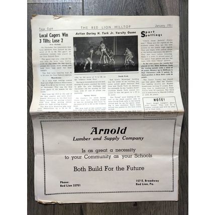 The Red Lion Hilltop 1951 High School Newspaper Red Lion Pennsylvania Ephemera