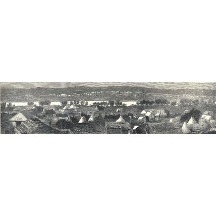 PANORAMA OF THE DIAMOND FIELDS VAAL RIVER, SOUTH AFRICA 1872 VICTORIAN ENGRAVING