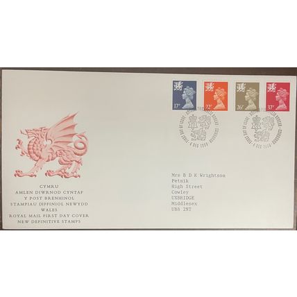 QEII Great Britain 1990 Wales First Day Cover FDC Used SG W45 W56 W62 W68 stamp