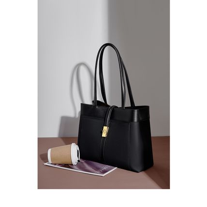 Genuine Leather Women Tote Bags Black