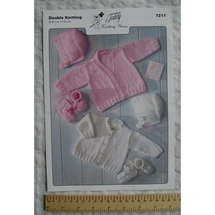 2003 Teddy Knitting Yarns 7211 cardigans bonnet & bootees, DK, 35-55 cm