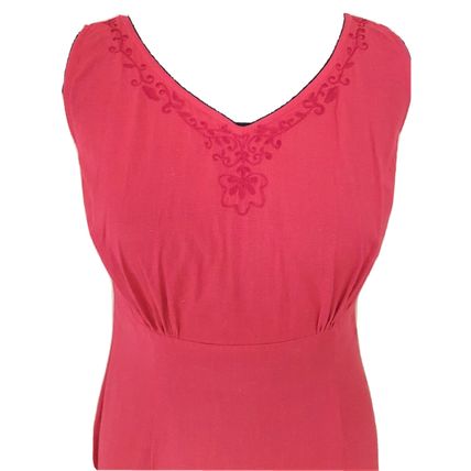 Chintoo Creations Red Embroidery Midi Dress 100% Cotton Size 10 UK