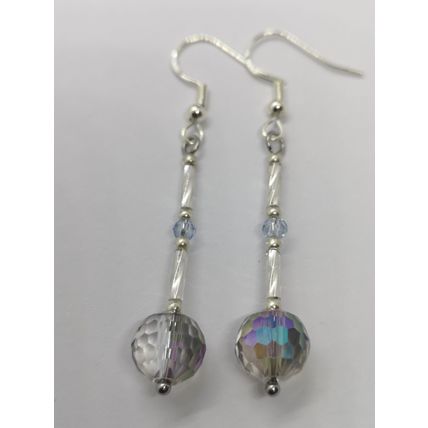Aurora Borealis Long Dangle Earrings Silver Plated Hooks