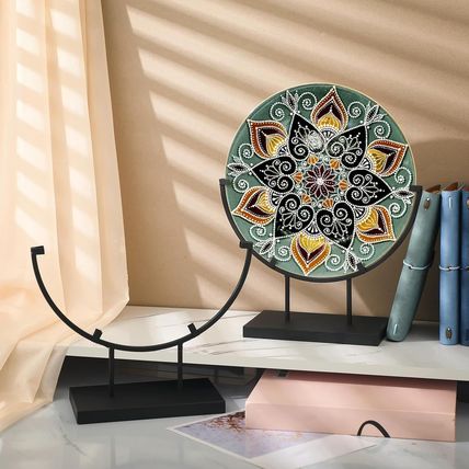 Blulu 4 Pcs 10 Inch round Metal Display Stands for Stained Glass Art Fused Glass