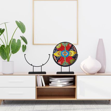 Blulu 4 Pcs 10 Inch round Metal Display Stands for Stained Glass Art Fused Glass