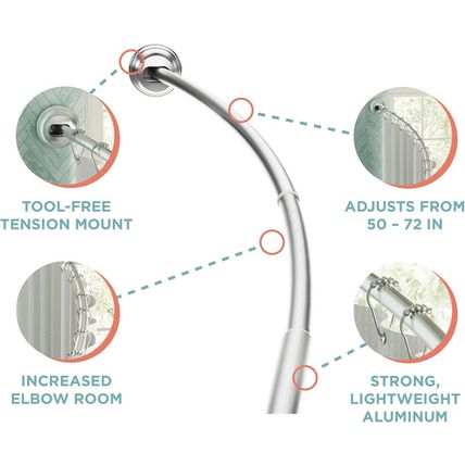 Zenna Home Rustproof Curved Shower Curtain Rod, No Drill Adjustable Curved Tensi