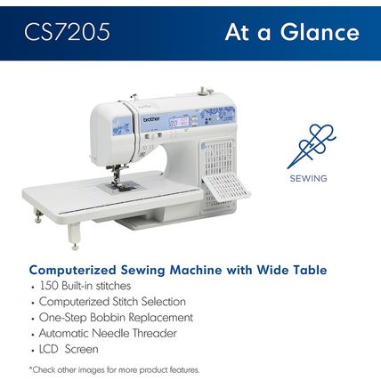 Brother CS7205 Computerized Machine, 150 Built Stitches, 1 Font, Wide Table, 11