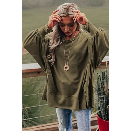 Green Patchwork Drop Shoulder Oversized Top